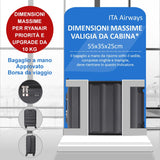 AeroLite™ 55x35x25cm Valigia Bagaglio a Mano Duro con Lucchetto TSA Integrato, Bagaglio a Mano Cabina 4 Ruote, Dimensione Max per ITA Airways, Air Europa, Air France, Alitalia, KLM & Transavia, 5 Anni Di Garanzia
