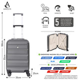 AeroLite™ 55x35x25cm Valigia Bagaglio a Mano Duro con Lucchetto TSA Integrato, Bagaglio a Mano Cabina 4 Ruote, Dimensione Max per ITA Airways, Air Europa, Air France, Alitalia, KLM & Transavia, 5 Anni Di Garanzia