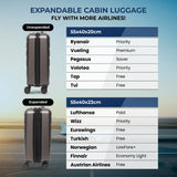 Aerolite Valigia da Cabina Espandibile 55x40x20cm fino a 55x40x23cm Ryanair Priority, Wizz Air Priority, Lufthansa – Valigia Rigida Leggera con 4 Ruote (CARBONE)