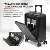Aerolite M-Lite Smart 21" Cabin Suitcase - Ruote Hinomoto silenziose e scorrevoli con pulsante di frenata, tasca frontale per laptop, polipropilene PP resistente, ricarica USB, chiusura TSA, 55x40x23cm