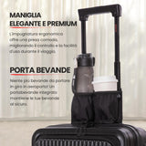 Aerolite M-Lite Smart 21" Cabin Suitcase - Ruote Hinomoto silenziose e scorrevoli con pulsante di frenata, tasca frontale per laptop, polipropilene PP resistente, ricarica USB, chiusura TSA, 55x40x23cm