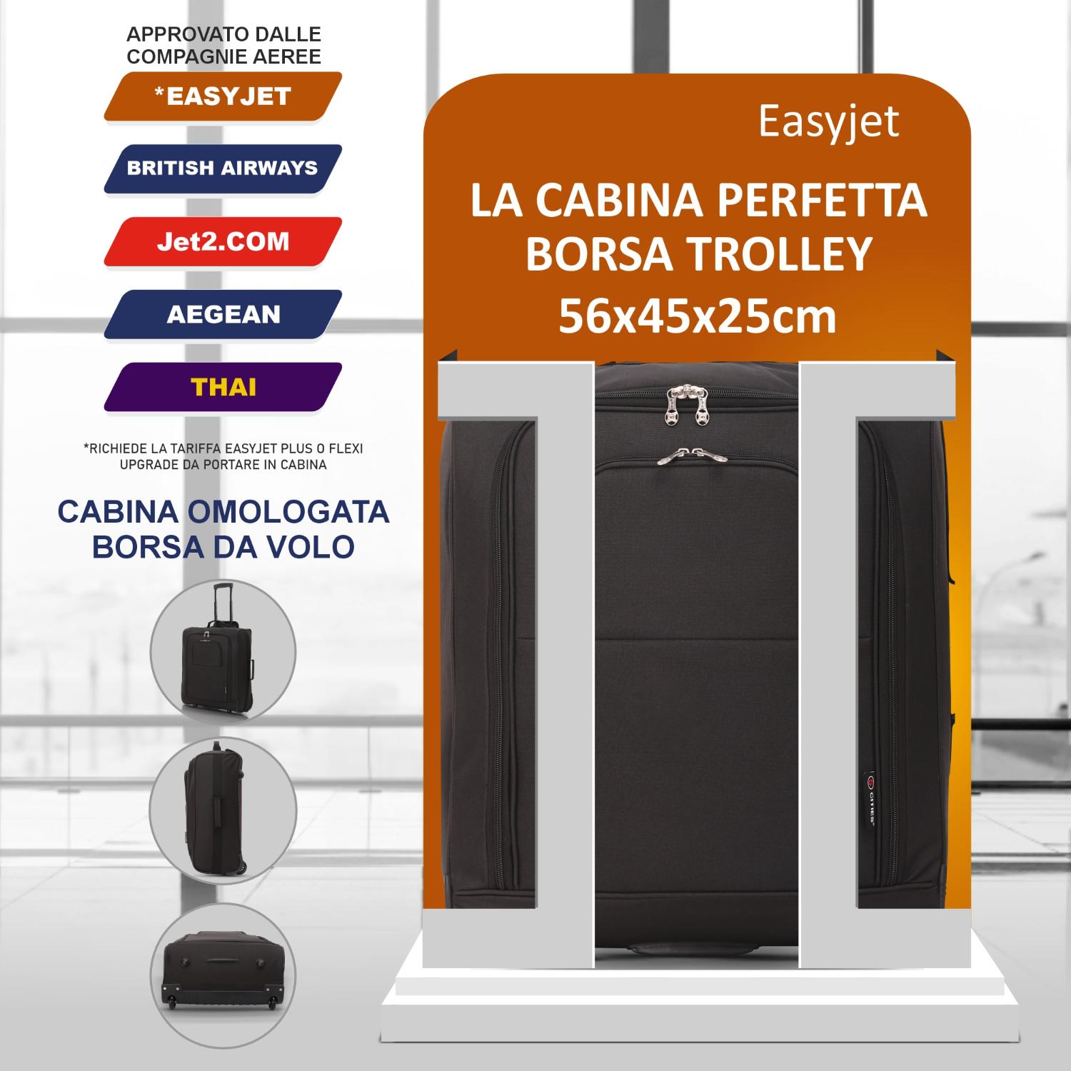 Set Viaggio Cabin Max 2 Pezzi: Trolley Cabina 55x35x25cm 44L + Zaino Sotto-sedile 24L, Compatibile Con EasyJet, Ryanair, BA, Leggero E Coordinato