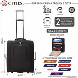 5 Cities British Airways Jet2 & easyJet Plus/Flexi, 56 x 45 x 25 cm, bagaglio a mano, 56 cm, 60 l, nero, nero, valigia