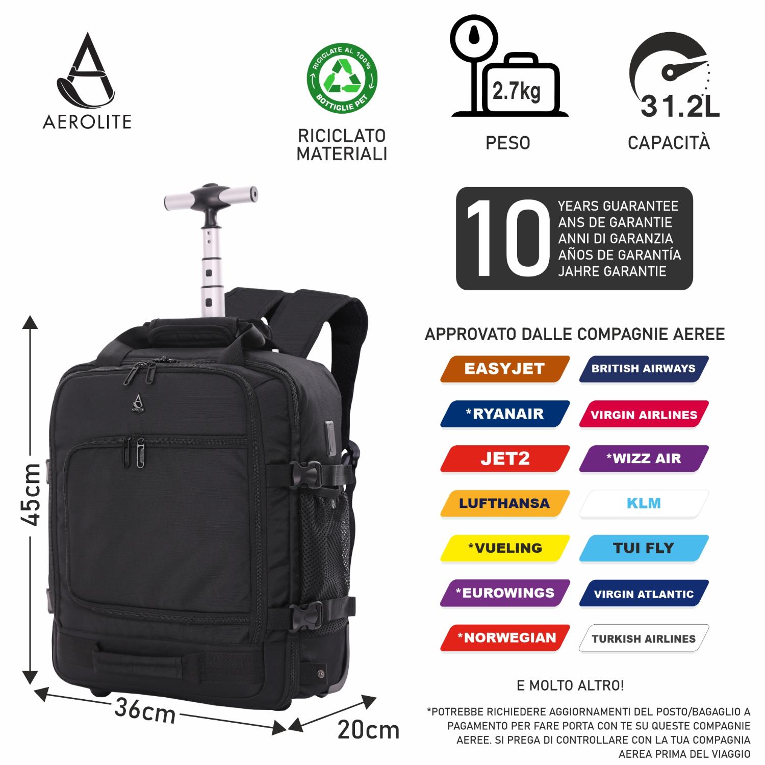 Compagnie Aeree Trolley Per Aereo Bagaglio A Mano 55x35x25 Ita