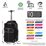 Aerolite Ryanair - Zaino trolley con 2 ruote riciclate, ecologico, approvato con manico estensibile, 40 x 20 x 25 cm, da viaggio, Nero