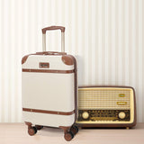 Aerolite 55x35x20cm Valigia Trolley Bagalio A Mano Elegante Classico Retrò Bagaglio a Mano Rigida Con 4 Ruote, Ideale a bordo di Ryanair, ITA Airways, Easyjet, Lufthansa 5 Anni Di Garanzia, (Crema)