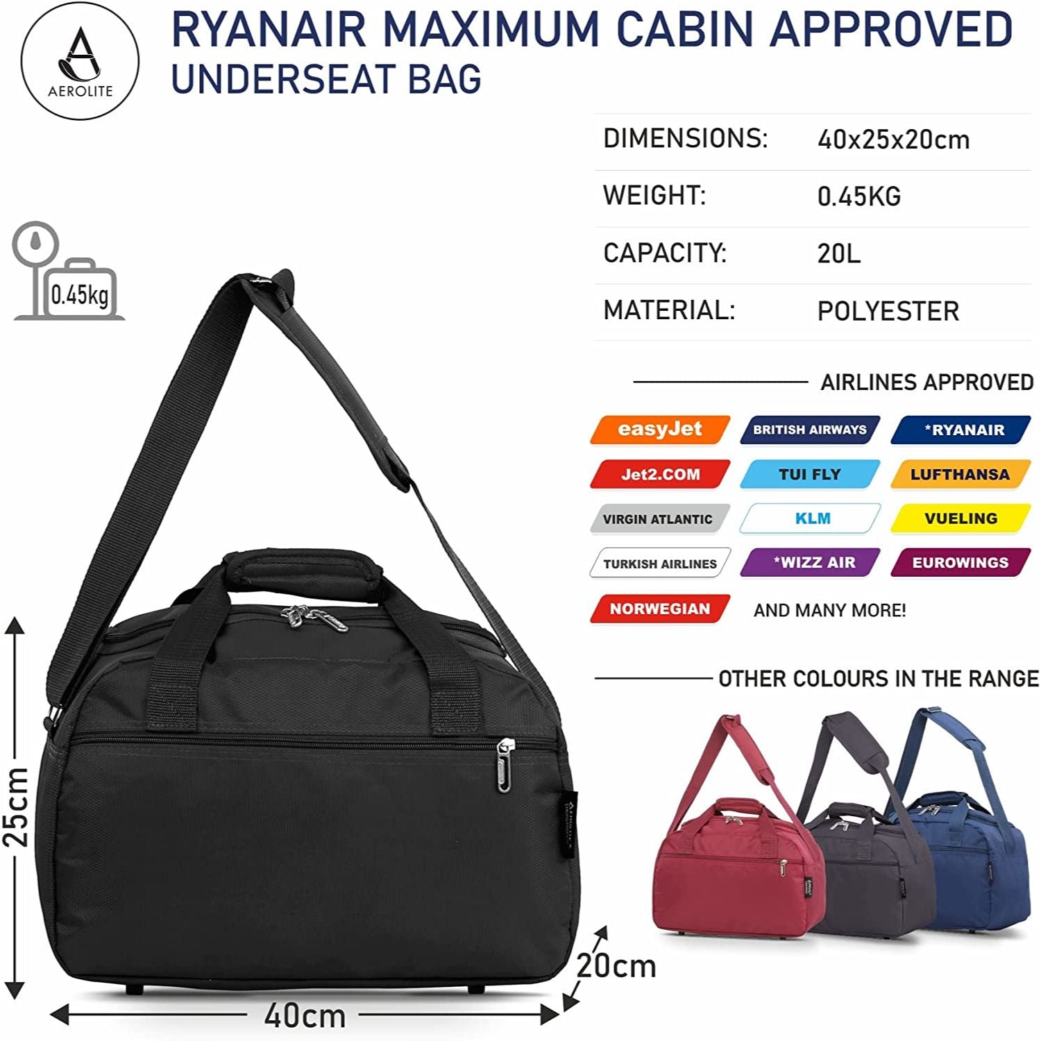 Viaggio Aereo Borsa Cabina Aerolite Ryanair 40x20x25cm - Foto 3