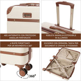 Aerolite 55x35x20cm Valigia Trolley Bagalio A Mano Elegante Classico Retrò Bagaglio a Mano Rigida Con 4 Ruote, Ideale a bordo di Ryanair, ITA Airways, Easyjet, Lufthansa 5 Anni Di Garanzia, (Crema)